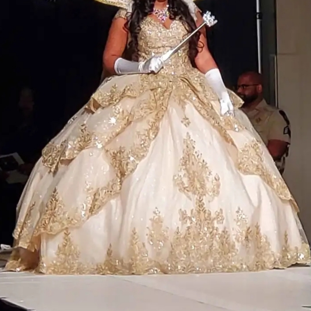 Elegant Gold and Cream Ball Gown